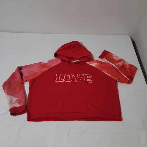 Stella Tweed Tie dye Hoodie Cropped Pullover Red Love Large - Picture 8 of 11